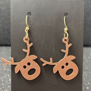 Reindeer Dangle Earrings – Christmas Holiday Earrings in Gold Tone